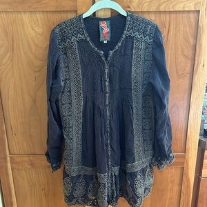 Johnny Was brown embroidered tunic - like new - size M